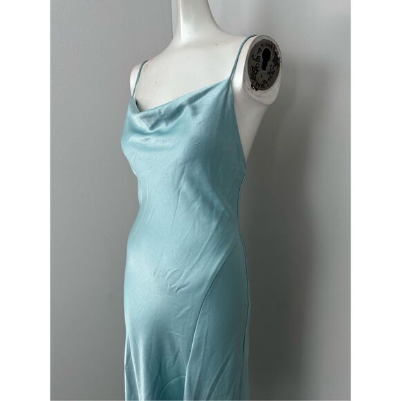 NWT Alice + Olivia Cowl Neck Waterfall Maxi Slip Dress Light Blue Size 2 $395 - Picture 8 of 10